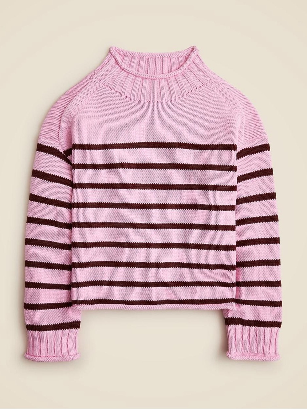 J. Crew Pink and Brown Striped Rollneck Sweater - Like New